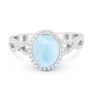Art Deco Twisted Shank Wedding Bridal Ring Simulated Larimar CZ Oval 925 Sterling Silver